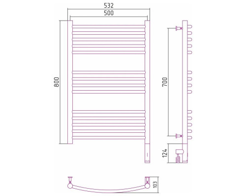 Купить Полотенцесушитель электрический 800х500 черный матовый МЭМ правый, перемычка выгнутая Сунержа Богема 3.0 31-5803-8050 в магазине сантехники Santeh-Crystal.ru