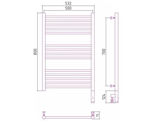 Купить Полотенцесушитель электрический 800х500 белый матовый МЭМ правый, перемычка прямая Сунержа Богема 3.0 30-5805-8050 в магазине сантехники Santeh-Crystal.ru