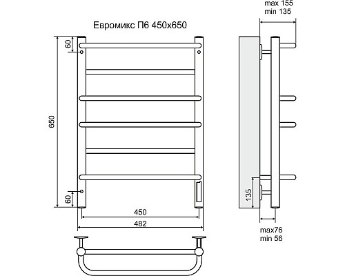 Заказать Полотенцесушитель электрический 650x482 мм Terminus Евромикс П6 в магазине сантехники Santeh-Crystal.ru