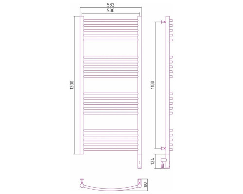 Заказать Полотенцесушитель электрический 1200х500 состаренная бронза МЭМ правый, перемычка выгнутая Сунержа Богема 3.0 05-5803-1250 в магазине сантехники Santeh-Crystal.ru