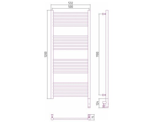 Заказать Полотенцесушитель электрический 1200х500 золотой матовый МЭМ правый, перемычка прямая Сунержа Богема 3.0 032-5805-1250 в магазине сантехники Santeh-Crystal.ru