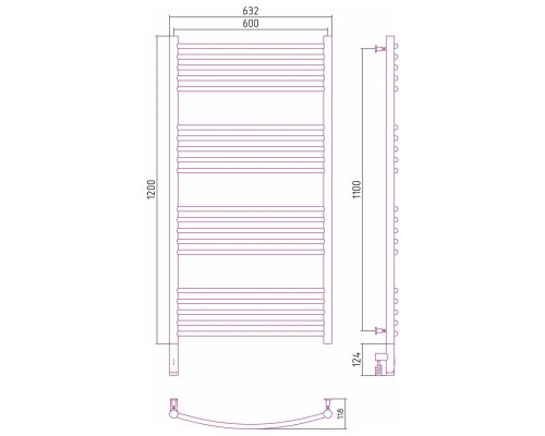 Заказать Полотенцесушитель электрический 1200х600 золотой матовый МЭМ левый, перемычка выгнутая Сунержа Богема 3.0 032-5802-1260 в магазине сантехники Santeh-Crystal.ru