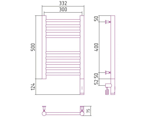 Заказать Полотенцесушитель электрический 500х300 золотой МЭМ правый, перемычка прямая Сунержа Богема 3.0 03-5805-5030 в магазине сантехники Santeh-Crystal.ru