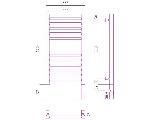 Приобрести Полотенцесушитель электрический 600х300 белый матовый МЭМ правый, перемычка прямая Сунержа Богема 3.0 30-5805-6030 в магазине сантехники Santeh-Crystal.ru
