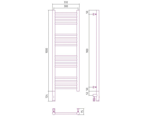 Заказать Полотенцесушитель электрический 1000х300 золотой МЭМ левый, перемычка прямая Сунержа Богема 3.0 03-5804-1030 в магазине сантехники Santeh-Crystal.ru
