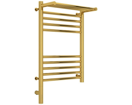 Купить Полотенцесушитель электрический 600х400 золотой МЭМ левый Сунержа Богема с полкой 3.0 03-5806-6040 в магазине сантехники Santeh-Crystal.ru