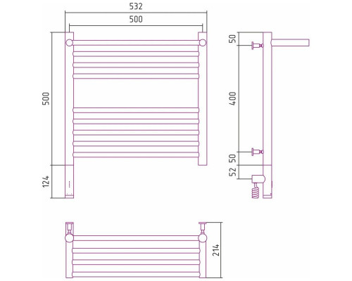 Заказать Полотенцесушитель электрический 500х500 состаренная латунь МЭМ левый Сунержа Богема с полкой 3.0 051-5806-5050 в магазине сантехники Santeh-Crystal.ru