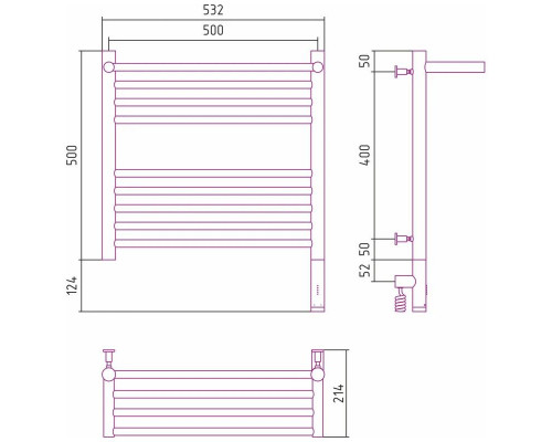 Приобрести Полотенцесушитель электрический 500х500 шампань МЭМ правый Сунержа Богема с полкой 3.0 020-5807-5050 в магазине сантехники Santeh-Crystal.ru