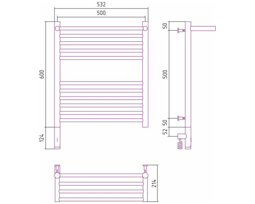 Заказать Полотенцесушитель электрический 600х500 золотой МЭМ левый Сунержа Богема с полкой 3.0 03-5806-6050 в магазине сантехники Santeh-Crystal.ru