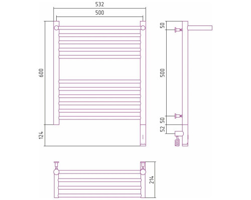 Заказать Полотенцесушитель электрический 600х500 шампань МЭМ правый Сунержа Богема с полкой 3.0 020-5807-6050 в магазине сантехники Santeh-Crystal.ru