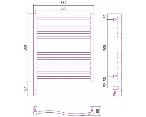 Купить Полотенцесушитель электрический 600х500 сатин МЭМ левый Сунержа Флюид 3.0 071-5820-6050 в магазине сантехники Santeh-Crystal.ru