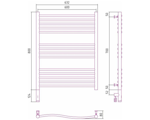 Приобрести Полотенцесушитель электрический 800х600 черный матовый МЭМ левый Сунержа Флюид 3.0 31-5820-8060 в магазине сантехники Santeh-Crystal.ru