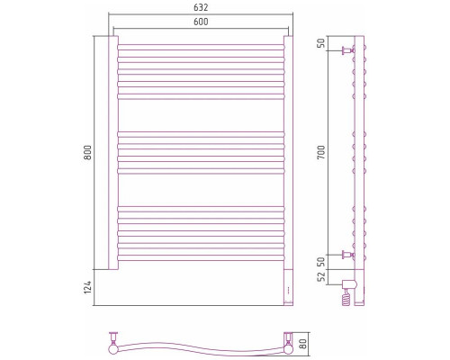 Приобрести Полотенцесушитель электрический 800х600 шампань матовая МЭМ правый Сунержа Флюид 3.0 022-5821-8060 в магазине сантехники Santeh-Crystal.ru