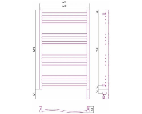 Купить Полотенцесушитель электрический 1000х600 темный титан муар МЭМ правый Сунержа Флюид 3.0 15-5821-1060 в магазине сантехники Santeh-Crystal.ru