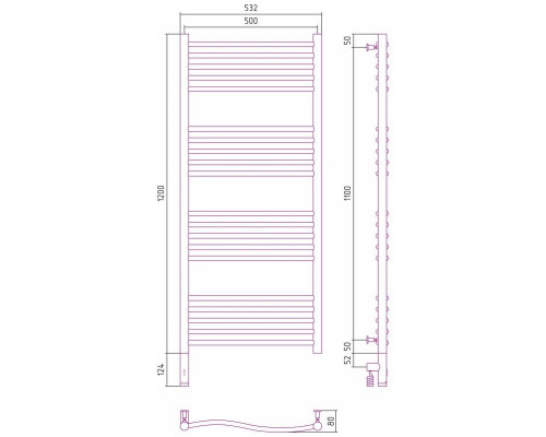 Купить Полотенцесушитель электрический 1200х500 сатин МЭМ левый Сунержа Флюид 3.0 071-5820-1250 в магазине сантехники Santeh-Crystal.ru