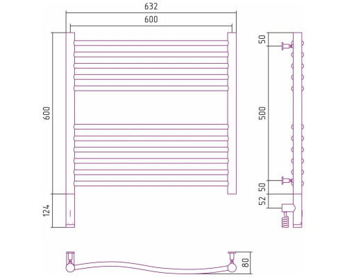 Купить Полотенцесушитель электрический 600х600 черный матовый МЭМ левый Сунержа Флюид 3.0 31-5820-6060 в магазине сантехники Santeh-Crystal.ru