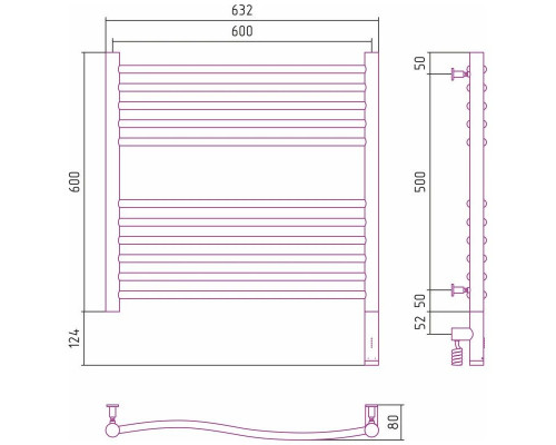Купить Полотенцесушитель электрический 600х600 черный матовый МЭМ правый Сунержа Флюид 3.0 31-5821-6060 в магазине сантехники Santeh-Crystal.ru