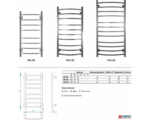 Приобрести Полотенцесушитель электрический 1200x600 Energy Grand EETRGRAND12060R905M в магазине сантехники Santeh-Crystal.ru