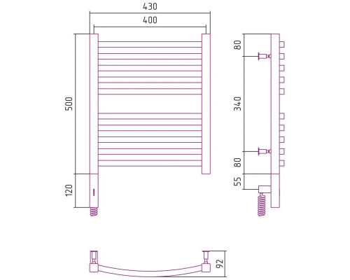 Купить Полотенцесушитель электрический 500х400 сатин МЭМ левый Сунержа Аркус 3.0 071-5704-5040 в магазине сантехники Santeh-Crystal.ru