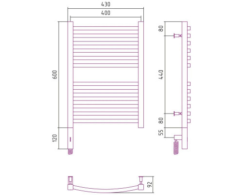 Купить Полотенцесушитель электрический 600х400 белый глянец МЭМ левый Сунержа Аркус 3.0 12-5704-6040 в магазине сантехники Santeh-Crystal.ru