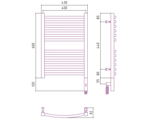 Купить Полотенцесушитель электрический 600х400 шампань МЭМ правый Сунержа Аркус 3.0 020-5705-6040 в магазине сантехники Santeh-Crystal.ru