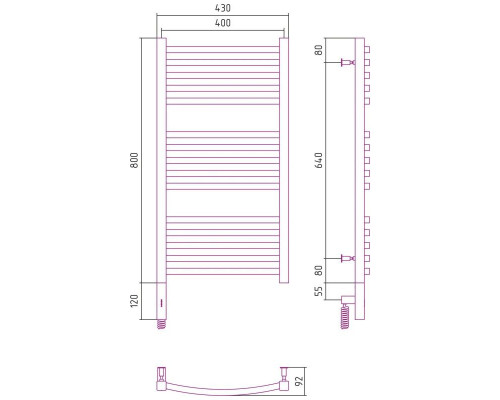 Заказать Полотенцесушитель электрический 800х400 черный матовый МЭМ левый Сунержа Аркус 3.0 31-5704-8040 в магазине сантехники Santeh-Crystal.ru
