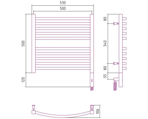 Купить Полотенцесушитель электрический 500х500 состаренная латунь МЭМ правый Сунержа Аркус 3.0 051-5705-5050 в магазине сантехники Santeh-Crystal.ru
