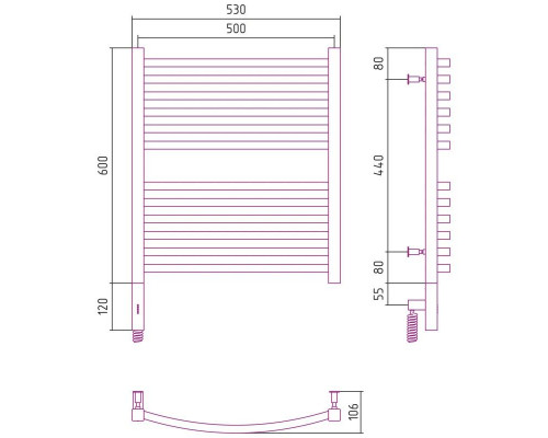 Купить Полотенцесушитель электрический 600х500 состаренная латунь МЭМ левый Сунержа Аркус 3.0 051-5704-6050 в магазине сантехники Santeh-Crystal.ru