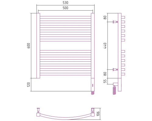 Заказать Полотенцесушитель электрический 600х500 состаренная латунь МЭМ правый Сунержа Аркус 3.0 051-5705-6050 в магазине сантехники Santeh-Crystal.ru