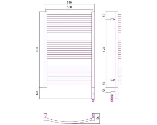 Заказать Полотенцесушитель электрический 800х500 МЭМ правый Сунержа Аркус 3.0 00-5705-8050 в магазине сантехники Santeh-Crystal.ru