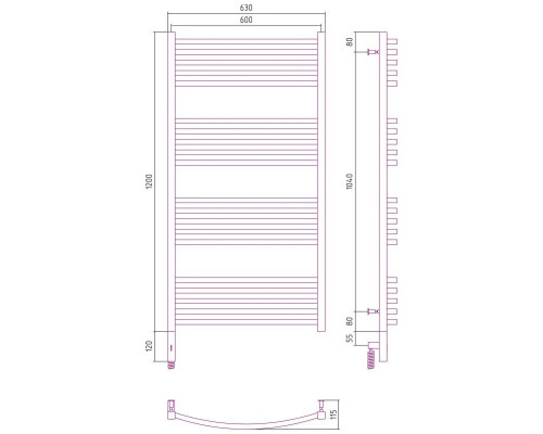 Купить Полотенцесушитель электрический 1200х600 золотой матовый МЭМ левый Сунержа Аркус 3.0 032-5704-1260 в магазине сантехники Santeh-Crystal.ru