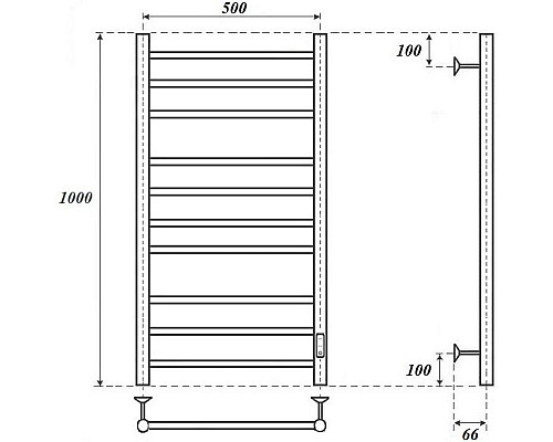 Заказать Полотенцесушитель электрический 1000х532 диммер справа Point Аврора П10 PN10850 в магазине сантехники Santeh-Crystal.ru