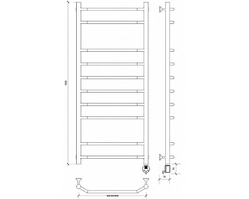 Купить Полотенцесушитель электрический 1270х632 ТЭН правый Secado Агата 2 4603777450267 в магазине сантехники Santeh-Crystal.ru