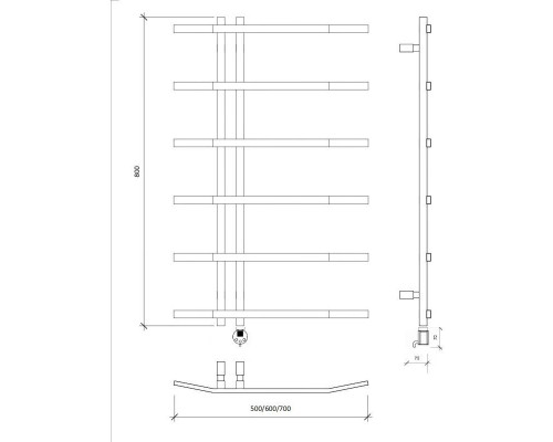 Купить Полотенцесушитель электрический 870х700 ТЭН правый Secado Милето 4673739253557 в магазине сантехники Santeh-Crystal.ru