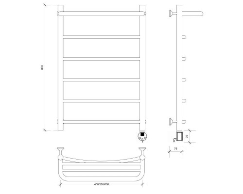 Купить Полотенцесушитель электрический 870х532 ТЭН правый Secado Милан 1СП 4603759408972 в магазине сантехники Santeh-Crystal.ru