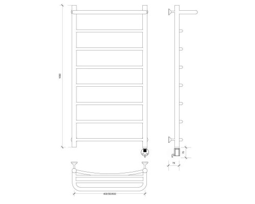 Заказать Полотенцесушитель электрический 1070х532 ТЭН правый Secado Милан 1СП 4603759408989 в магазине сантехники Santeh-Crystal.ru