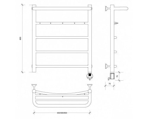 Заказать Полотенцесушитель электрический 670х532 ТЭН правый Secado Милан 1КСП 4603759409009 в магазине сантехники Santeh-Crystal.ru