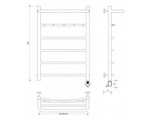 Заказать Полотенцесушитель электрический 870х532 ТЭН правый Secado Милан 1КСП 4603759409016 в магазине сантехники Santeh-Crystal.ru