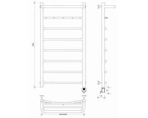 Приобрести Полотенцесушитель электрический 1070х532 ТЭН правый Secado Милан 1КСП 4603759409023 в магазине сантехники Santeh-Crystal.ru