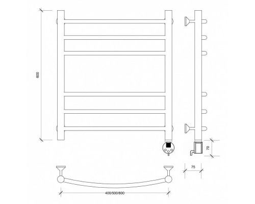 Приобрести Полотенцесушитель электрический 670х532 ТЭН правый Secado Милан 3 4603759409085 в магазине сантехники Santeh-Crystal.ru