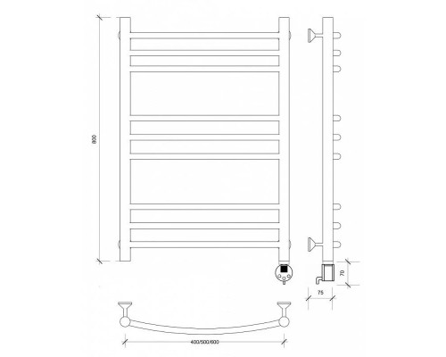 Приобрести Полотенцесушитель электрический 870х532 ТЭН правый Secado Милан 3 4603759409092 в магазине сантехники Santeh-Crystal.ru