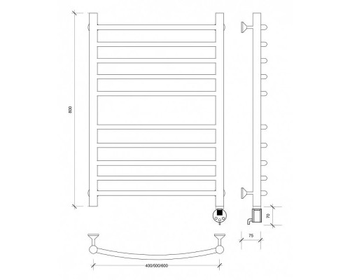 Заказать Полотенцесушитель электрический 870х532 ТЭН правый Secado Милан 4 4603759409139 в магазине сантехники Santeh-Crystal.ru