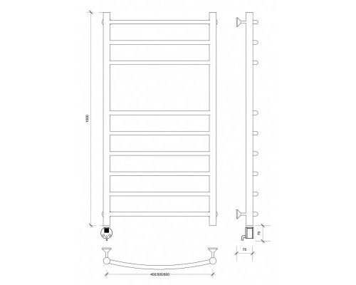 Купить Полотенцесушитель электрический 1070х532 ТЭН левый Secado Милан 5 4603759403359 в магазине сантехники Santeh-Crystal.ru