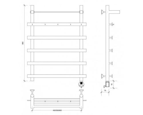 Купить Полотенцесушитель электрический 870х700 ТЭН правый Secado Понтида 1КСП 4603777456856 в магазине сантехники Santeh-Crystal.ru
