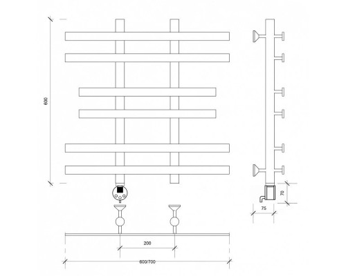 Купить Полотенцесушитель электрический 670х600 ТЭН левый Secado Понтида 2 4603777456948 в магазине сантехники Santeh-Crystal.ru