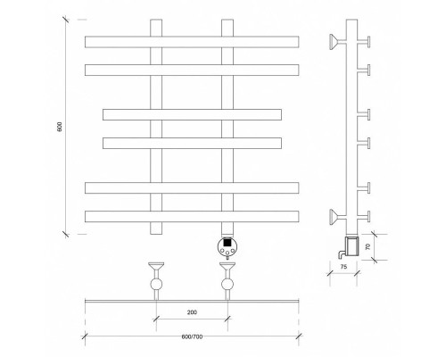 Купить Полотенцесушитель электрический 670х700 ТЭН правый Secado Понтида 2 4603777456979 в магазине сантехники Santeh-Crystal.ru