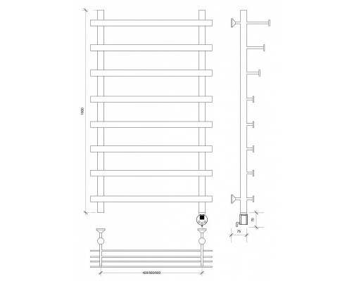 Купить Полотенцесушитель электрический 1070х500 ТЭН правый Secado Понтида 7СП 4603777457617 в магазине сантехники Santeh-Crystal.ru