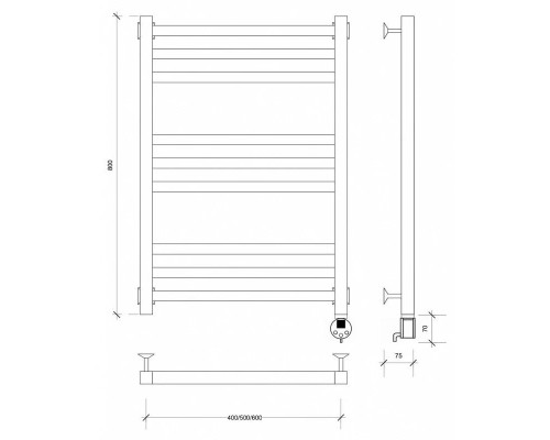 Заказать Полотенцесушитель электрический 870х530 ТЭН правый Secado Корато 3 4603777442415 в магазине сантехники Santeh-Crystal.ru