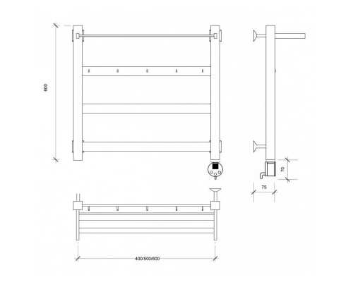 Заказать Полотенцесушитель электрический 670х630 ТЭН правый Secado Комано 1КСП 4603777481766 в магазине сантехники Santeh-Crystal.ru