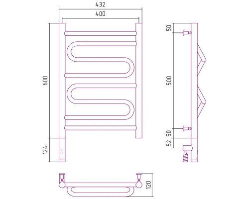 Заказать Полотенцесушитель электрический 600х400 золотой матовый МЭМ левый Сунержа Элегия 3.0 032-5818-6040 в магазине сантехники Santeh-Crystal.ru